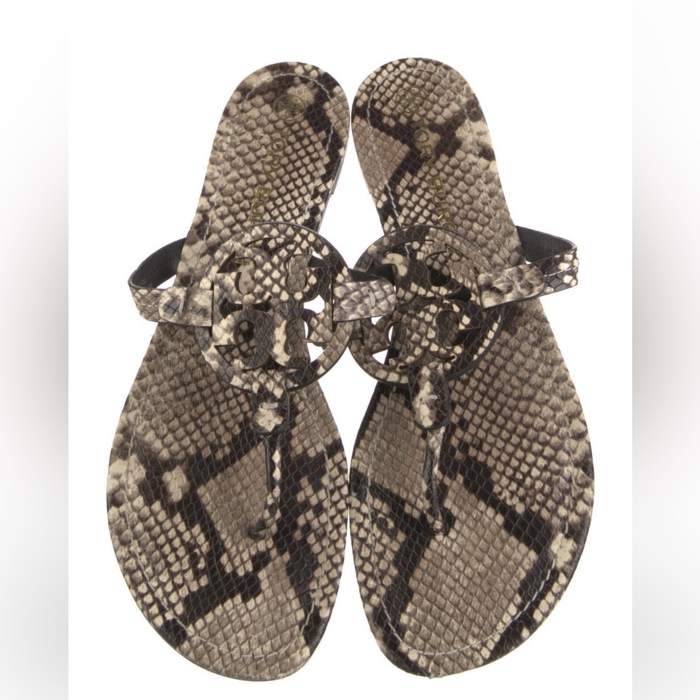 Tory Burch T-strap Leather Snakeskin Pattern Sandals